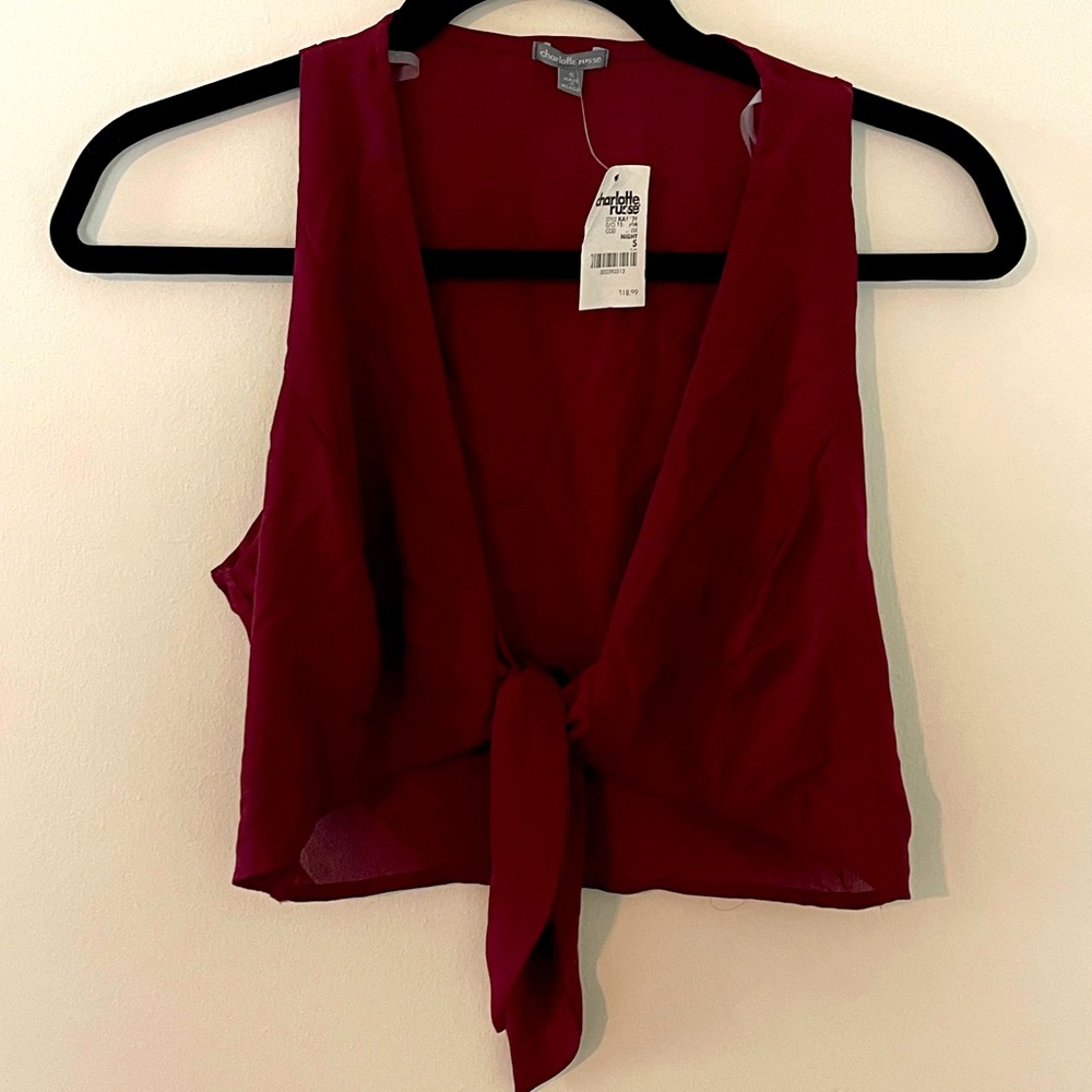 Sheer, burgundy, tie crop top